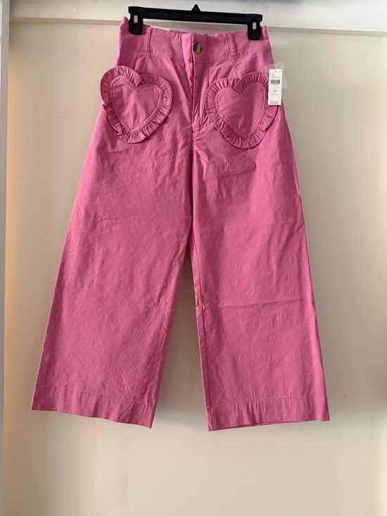 Maeve Pants - Anthropologie Pink Wide-Leg Cropped Pants with Heart Patch Pockets